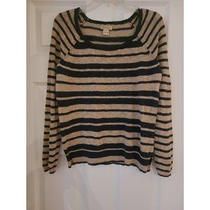 Lucky Brand Sweater Women's Knitted Long Sleeve Crew Neck Navy/Beige Small